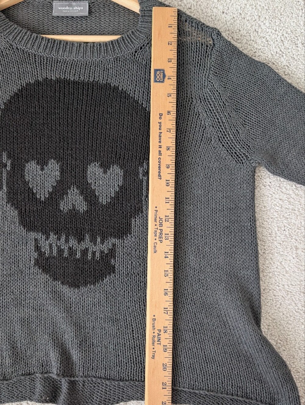 Wooden Ships Women's Gray Skull Heart Eye Sweater Cotton Blend Knit XS/Small - Picture 7 of 7
